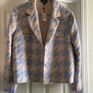 Express Blue and Cream Houndstooth Blazer